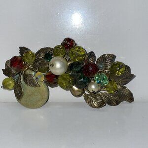 Rare Vintage Miriam Haskell Brooch Pin Gold Tone Faux Pearl Filigree Glows  READ